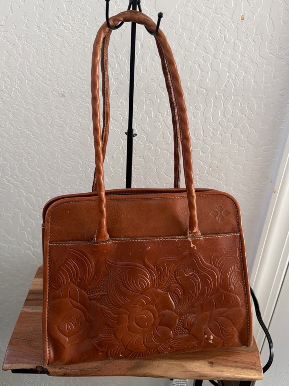 Patricia Nash Tan Floral Embossed Leather Tote